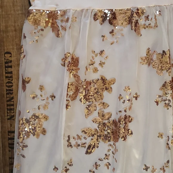 Cream & rose gold sequined, full length dress, size 2X, Shein - Picture 3 of 11